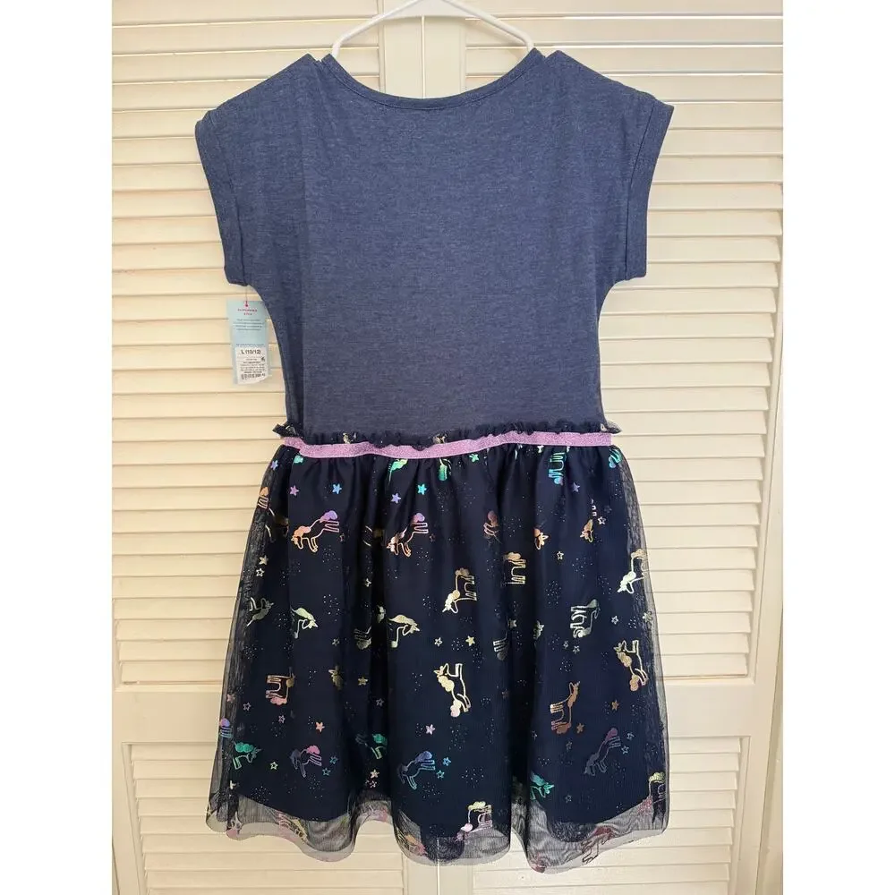 Cat Jack Rainbow Navy Unicorn Dress Large 10/12 NEW Whymsical Dress Up Glittery
